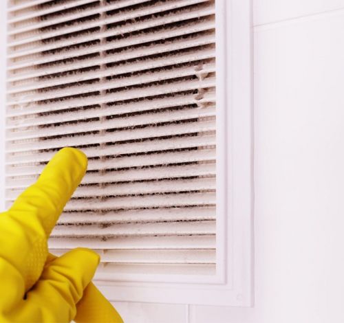 Technician showing dirty air ducts